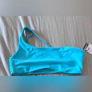 Jade Swim Apex One Shoulder Top in Aqua